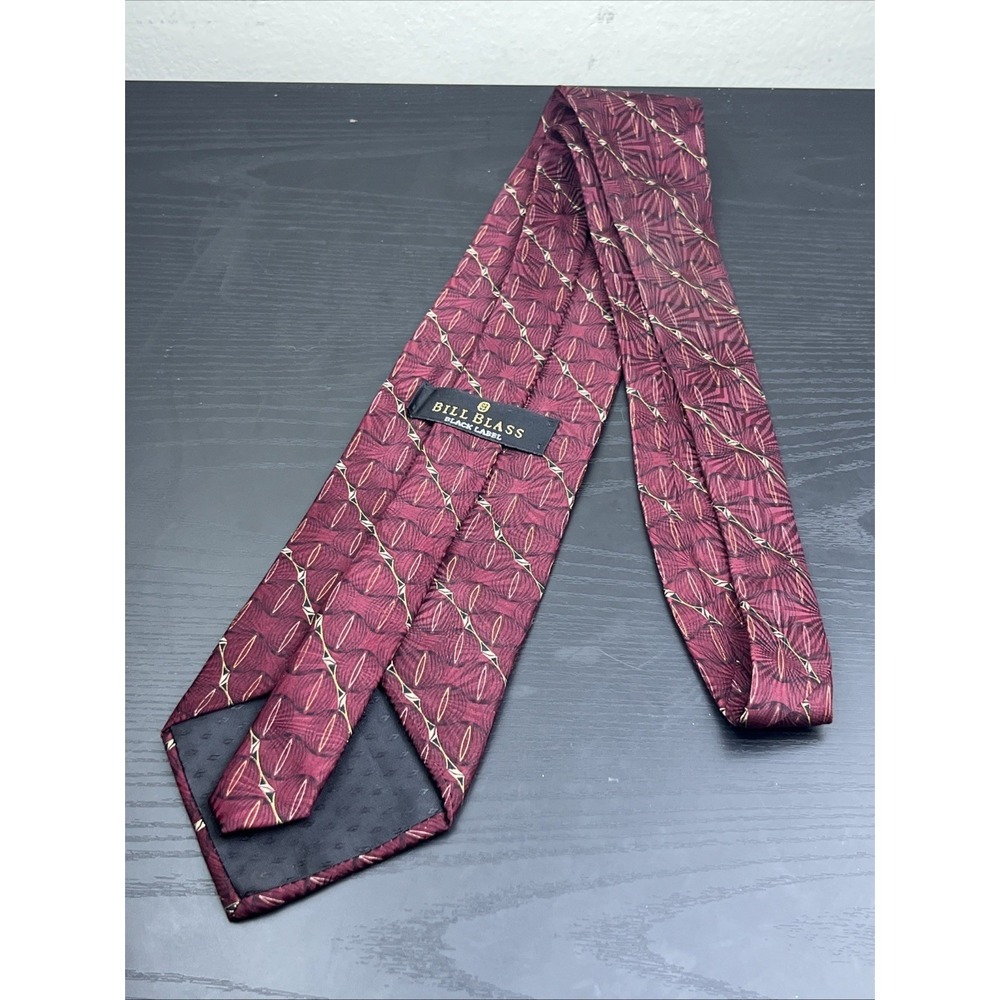 Bill Blass Black Label Maroon Gold Pattern Neck Tie 59" Designer Tie - Picture 2 of 6